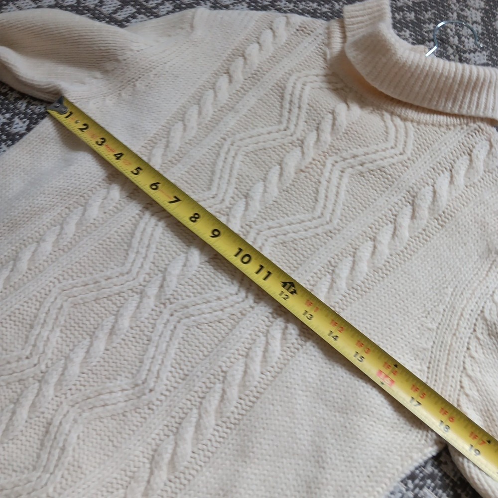 VTG SEARS Fishermans Sweater Cable Knit Size 40 Ivory 100% Wool MARY LEWIS Retro - Picture 8 of 10